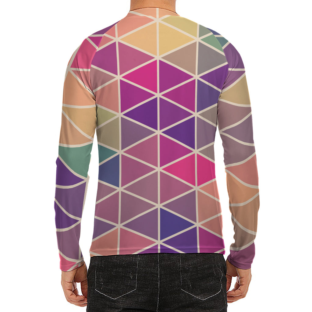 Pastel Geometric Shape Pattern Print Men's Long Sleeve Rash Guard