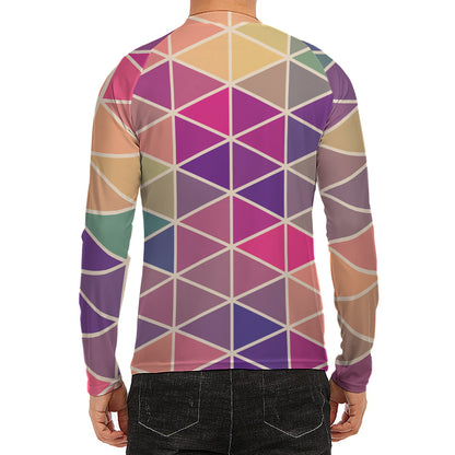 Pastel Geometric Shape Pattern Print Men's Long Sleeve Rash Guard