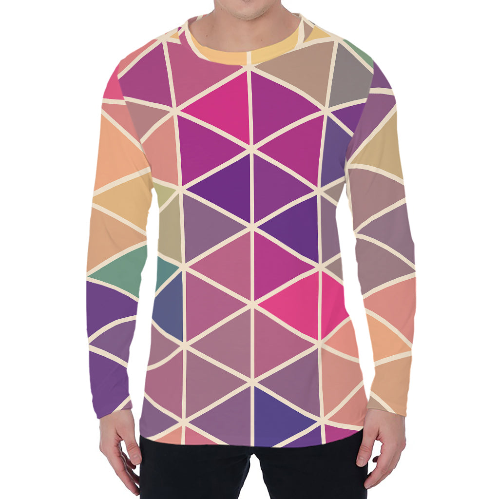 Pastel Geometric Shape Pattern Print Men's Long Sleeve T-Shirt