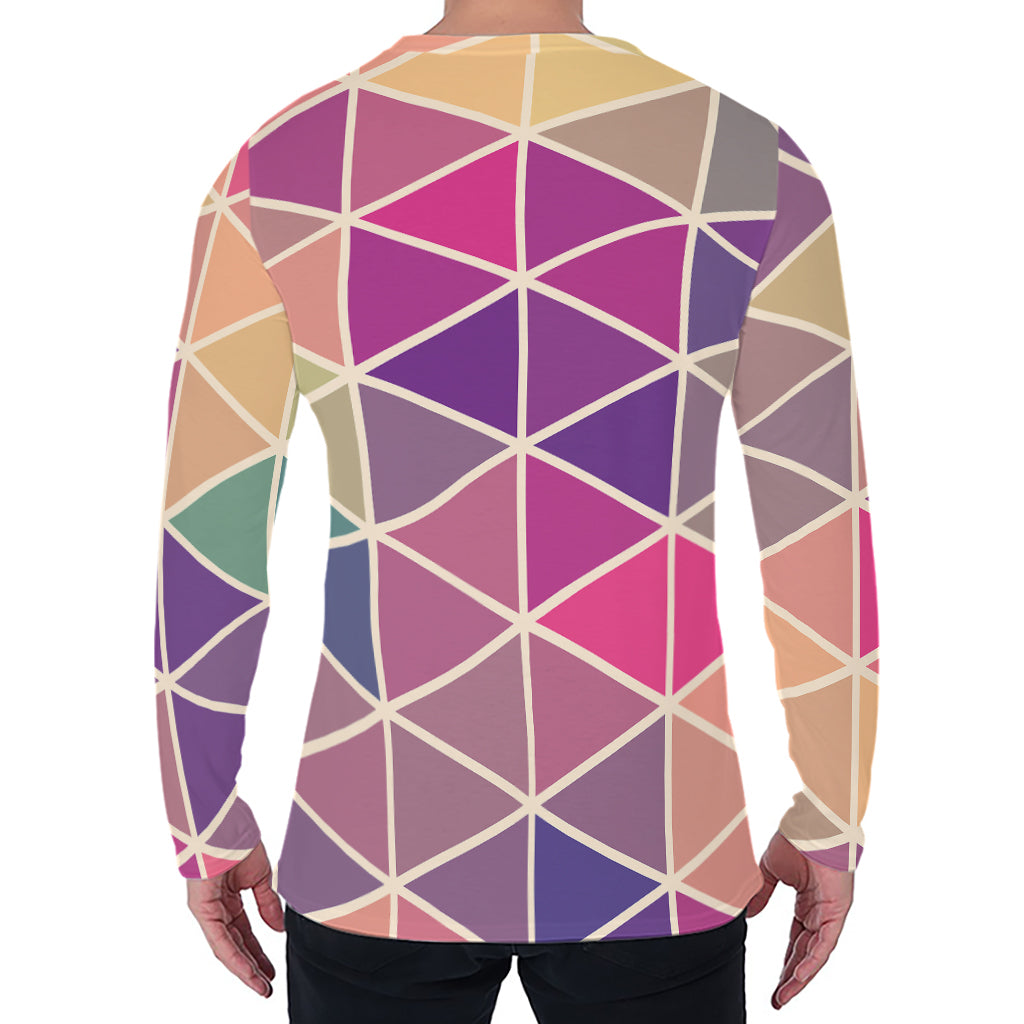 Pastel Geometric Shape Pattern Print Men's Long Sleeve T-Shirt
