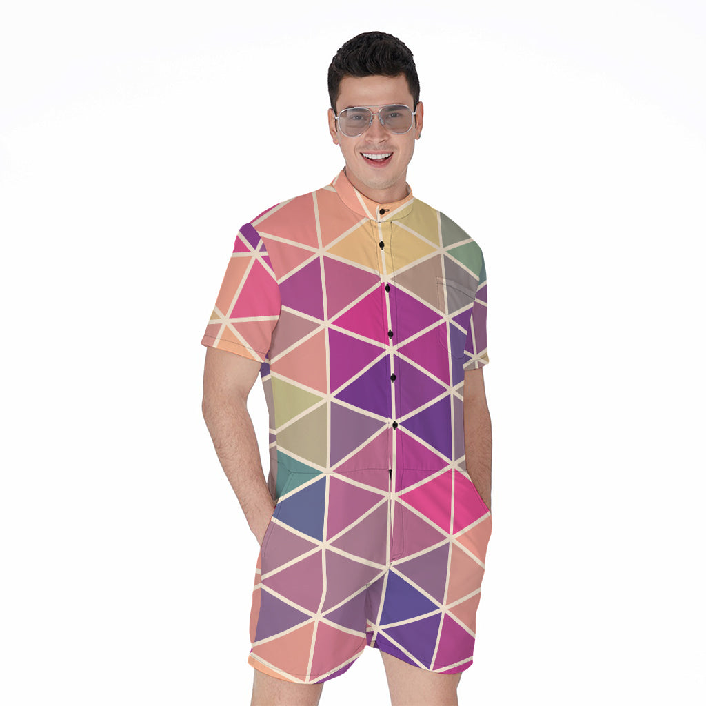 Pastel Geometric Shape Pattern Print Men's Rompers