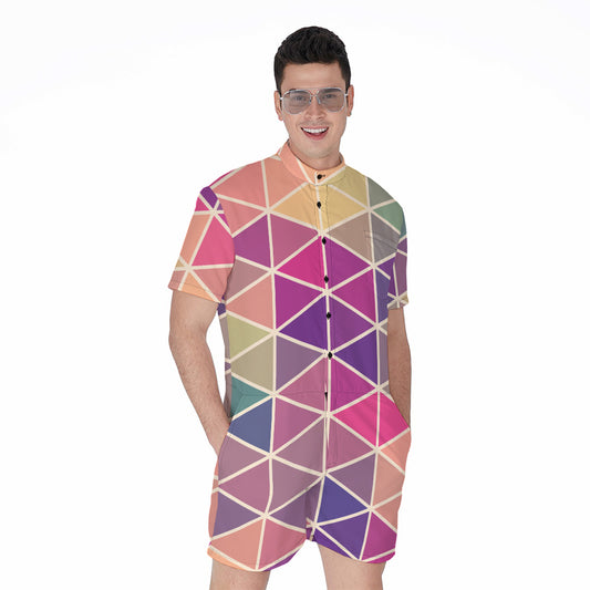 Pastel Geometric Shape Pattern Print Men's Rompers