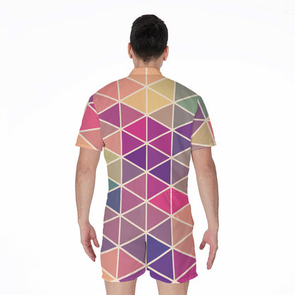 Pastel Geometric Shape Pattern Print Men's Rompers