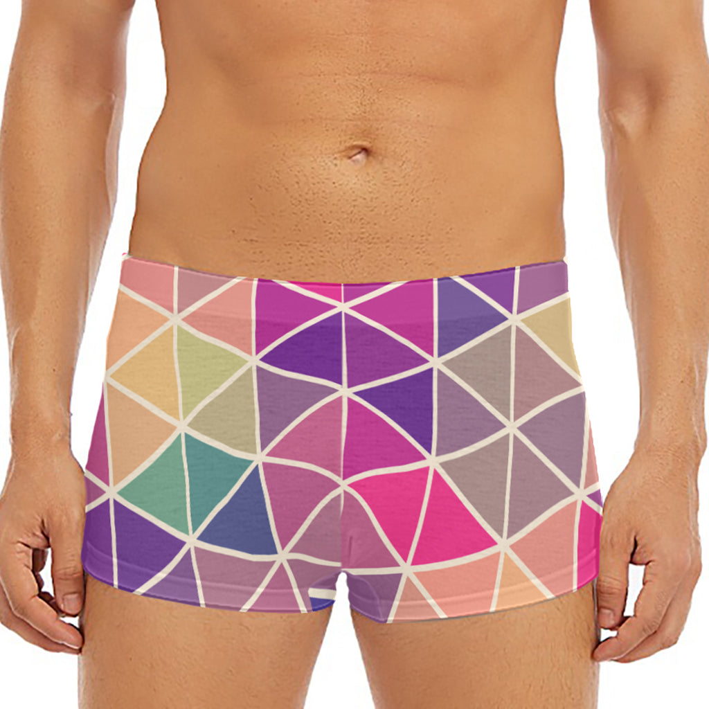 Pastel Geometric Shape Pattern Print Men's Short Boxer Briefs