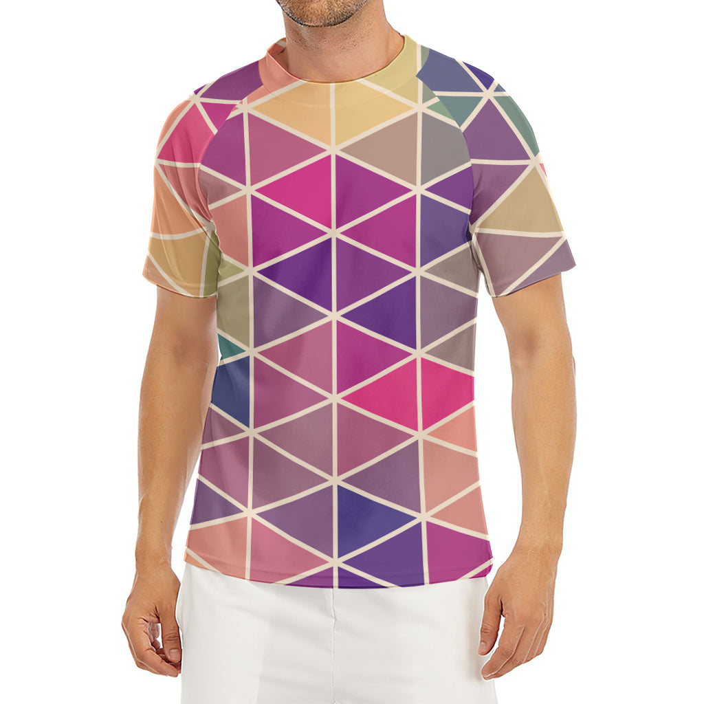 Pastel Geometric Shape Pattern Print Men's Short Sleeve Rash Guard