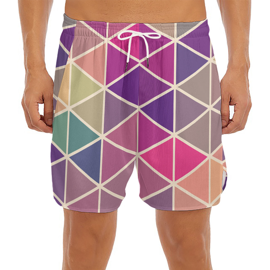 Pastel Geometric Shape Pattern Print Men's Split Running Shorts