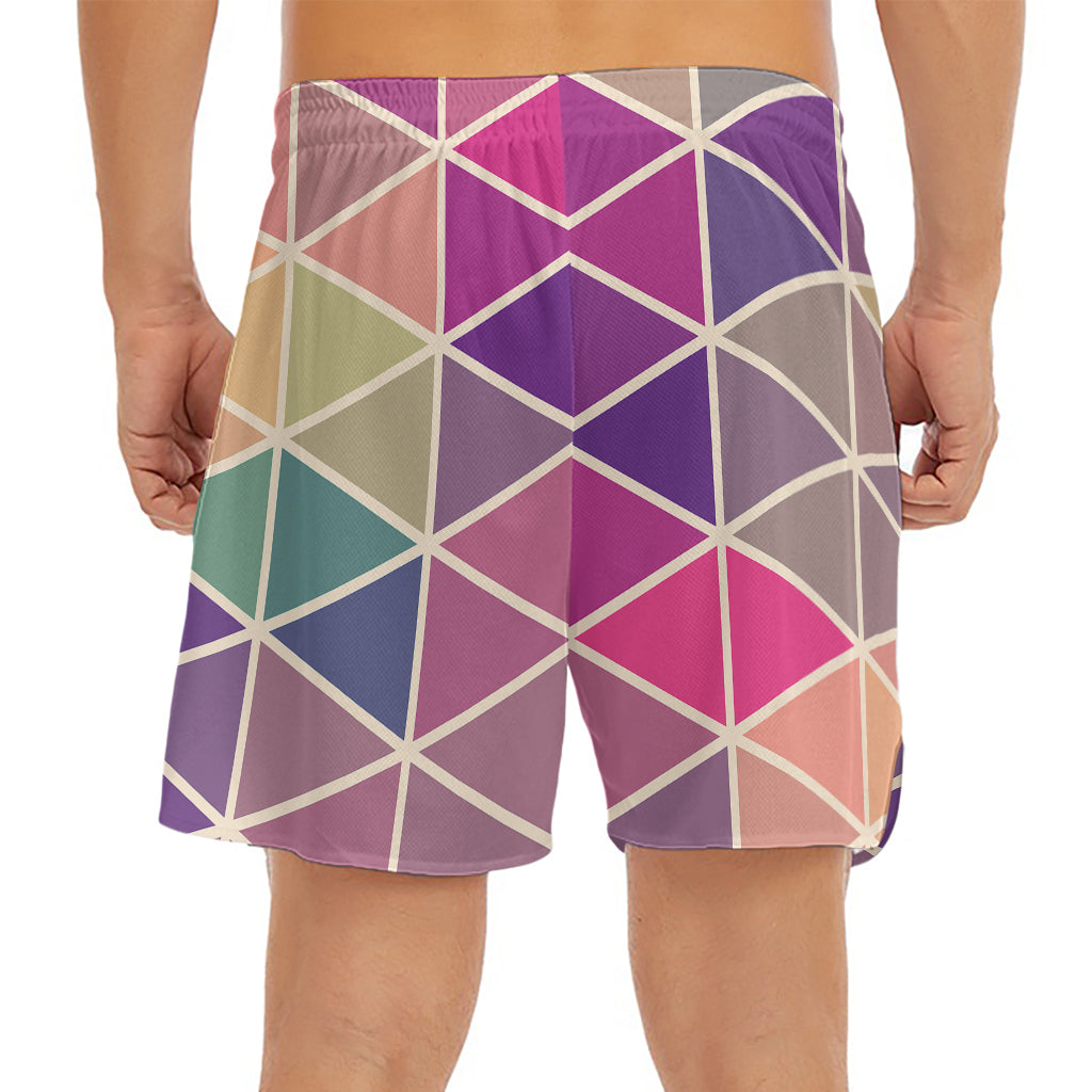 Pastel Geometric Shape Pattern Print Men's Split Running Shorts