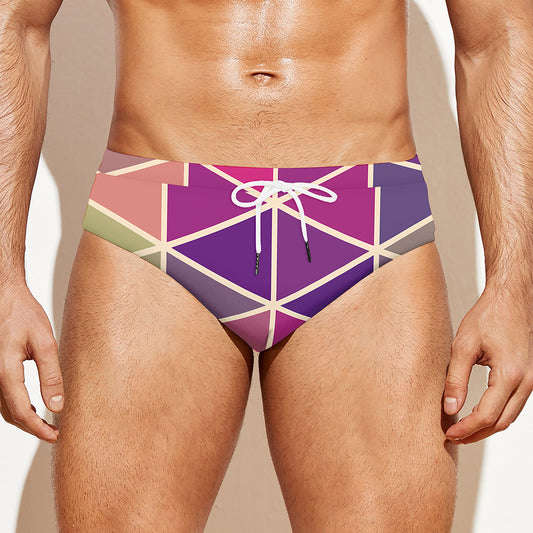 Pastel Geometric Shape Pattern Print Men's Swim Briefs