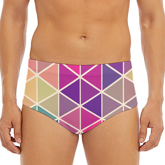 Pastel Geometric Shape Pattern Print Men's Triangle Swim Briefs