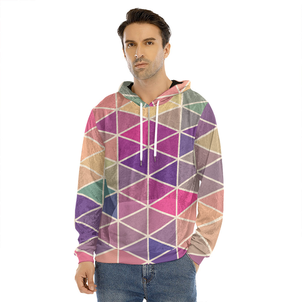 Pastel Geometric Shape Pattern Print Men's Velvet Pullover Hoodie