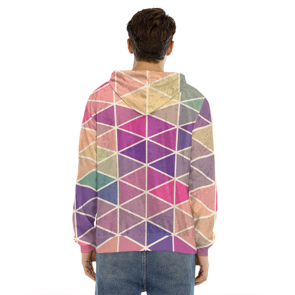 Pastel Geometric Shape Pattern Print Men's Velvet Pullover Hoodie