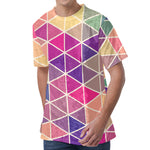 Pastel Geometric Shape Pattern Print Men's Velvet T-Shirt