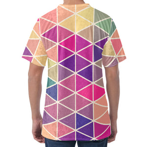 Pastel Geometric Shape Pattern Print Men's Velvet T-Shirt