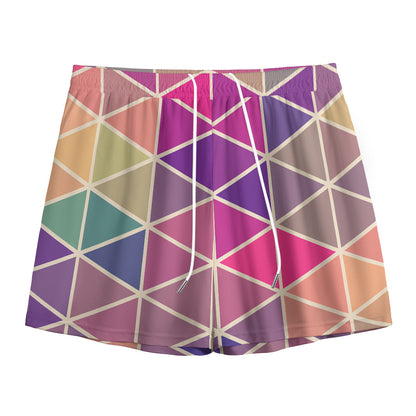 Pastel Geometric Shape Pattern Print Mesh Shorts