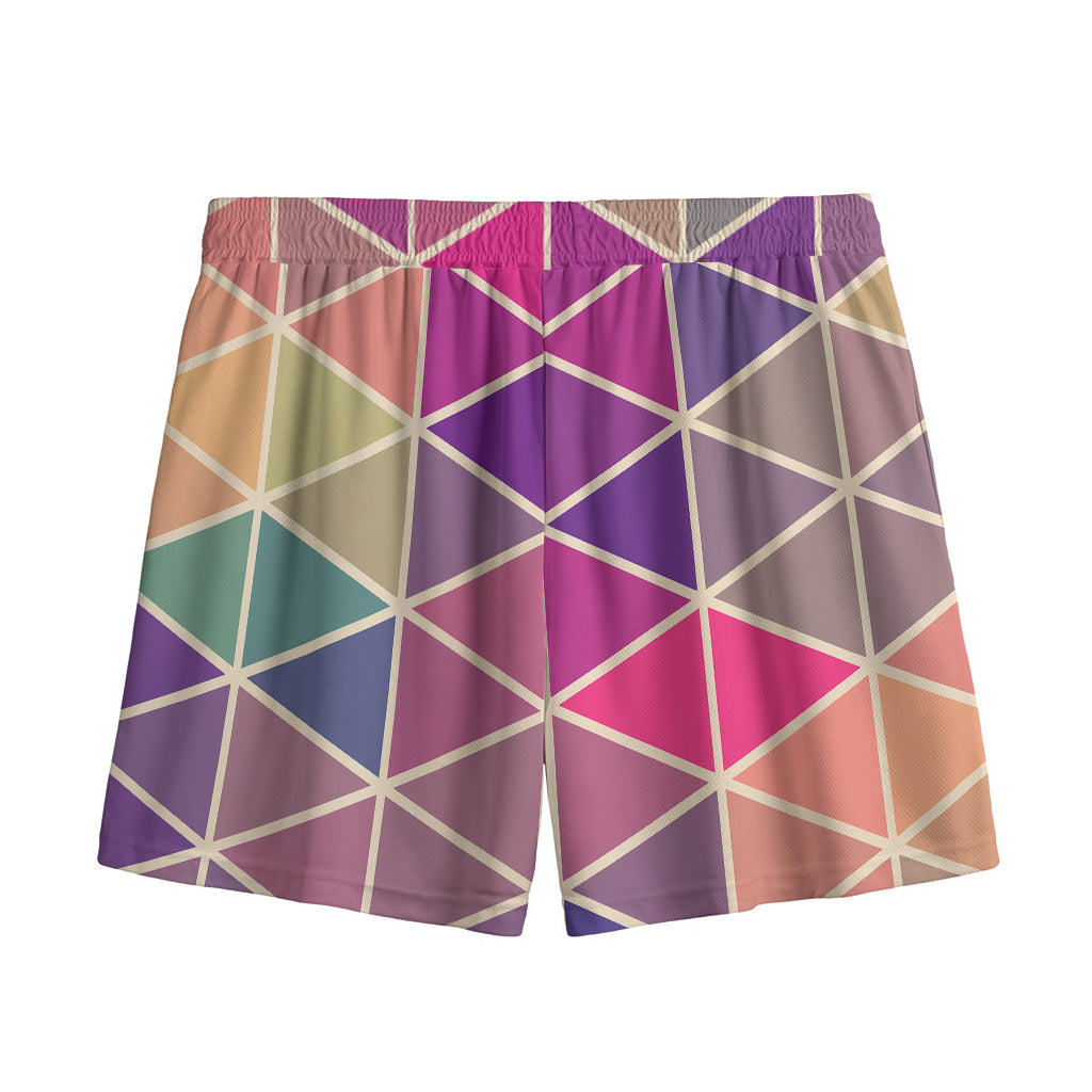 Pastel Geometric Shape Pattern Print Mesh Shorts