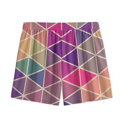 Pastel Geometric Shape Pattern Print Mesh Shorts