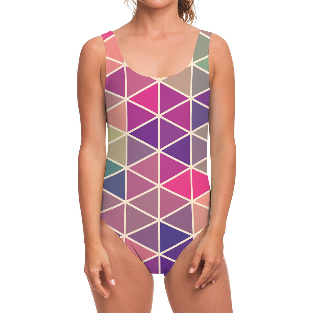 Pastel Geometric Shape Pattern Print One Piece Swimsuit