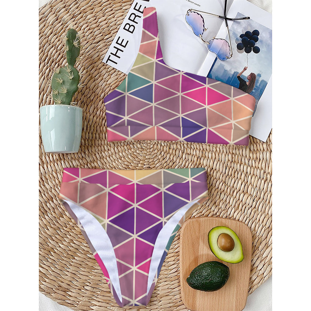 Pastel Geometric Shape Pattern Print One Shoulder Bikini Top