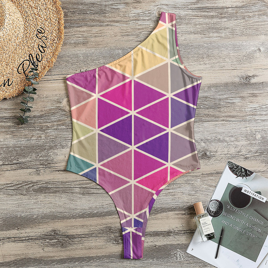 Pastel Geometric Shape Pattern Print One Shoulder Bodysuit