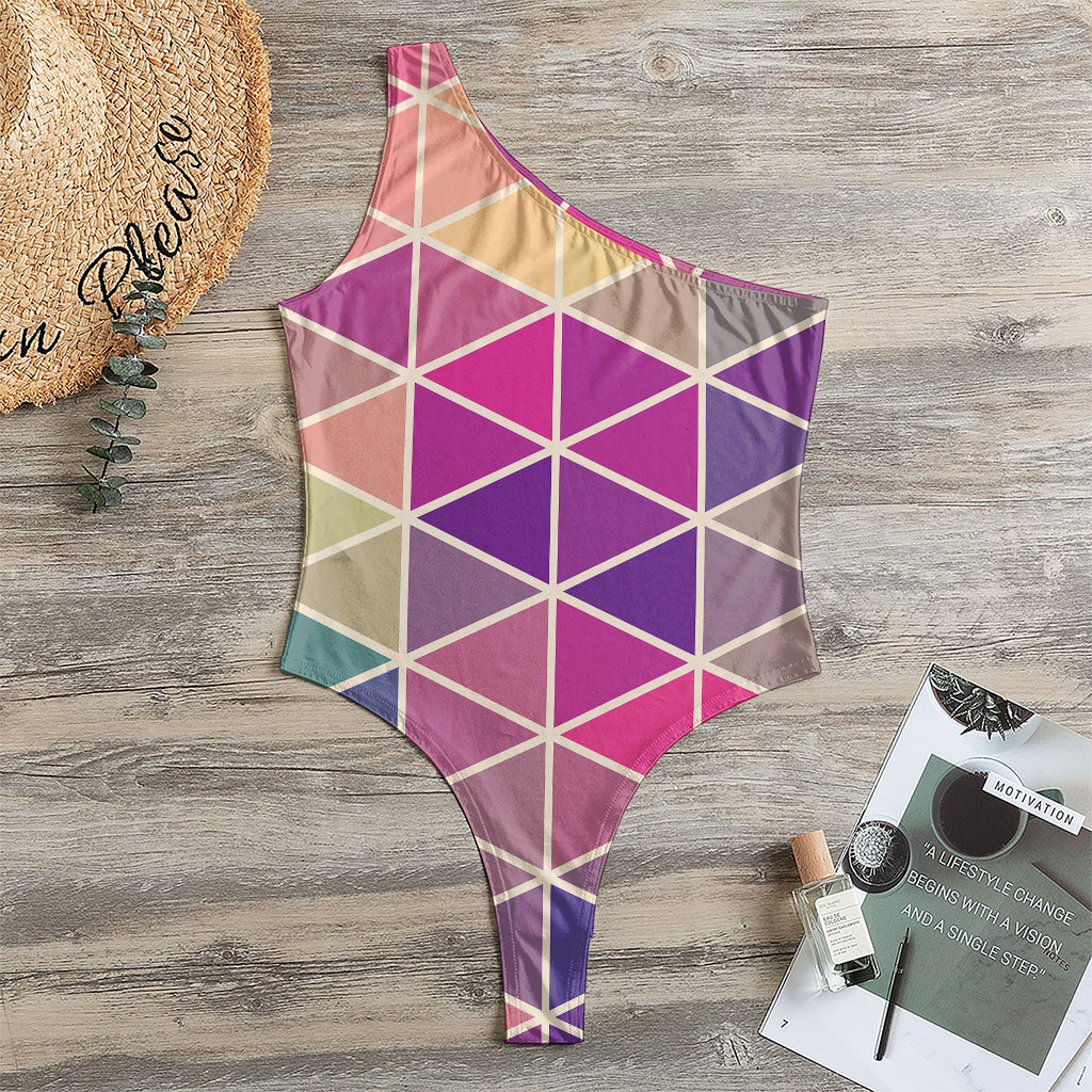 Pastel Geometric Shape Pattern Print One Shoulder Bodysuit