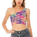 Pastel Geometric Shape Pattern Print One Shoulder Crop Top