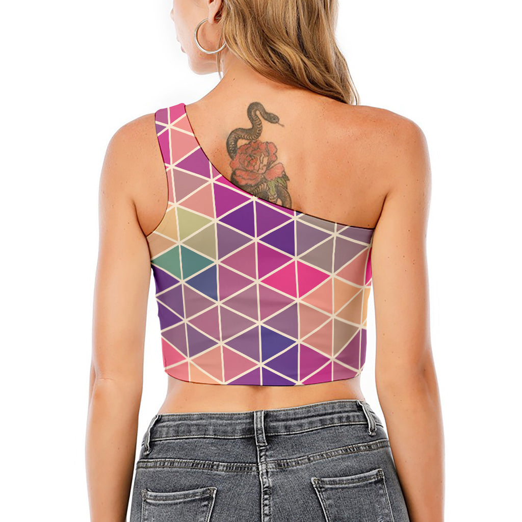 Pastel Geometric Shape Pattern Print One Shoulder Crop Top