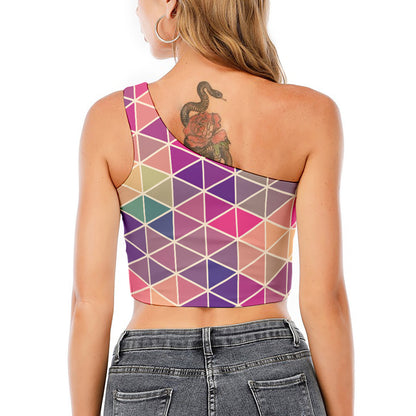 Pastel Geometric Shape Pattern Print One Shoulder Crop Top