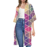 Pastel Geometric Shape Pattern Print Open Front Beach Cover Up