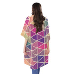 Pastel Geometric Shape Pattern Print Open Front Beach Cover Up