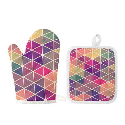 Pastel Geometric Shape Pattern Print Oven Mitt And Pot Holder Set