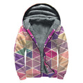 Pastel Geometric Shape Pattern Print Sherpa Lined Zip Up Hoodie