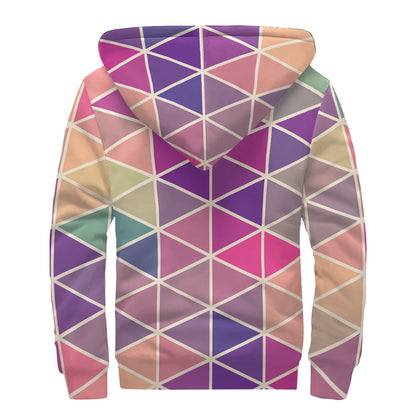 Pastel Geometric Shape Pattern Print Sherpa Lined Zip Up Hoodie