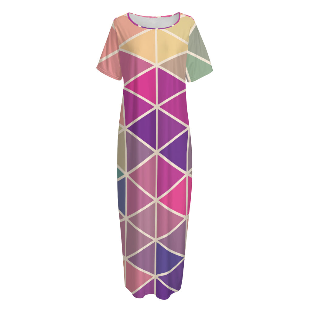 Pastel Geometric Shape Pattern Print Short Sleeve Long Nightdress