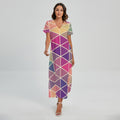 Pastel Geometric Shape Pattern Print Short Sleeve Maxi Dress