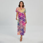 Pastel Geometric Shape Pattern Print Short Sleeve Maxi Dress