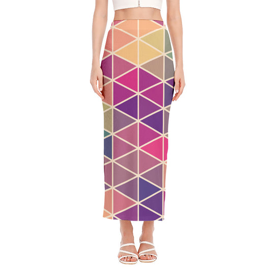 Pastel Geometric Shape Pattern Print Side Slit Maxi Skirt