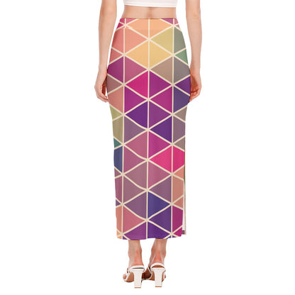 Pastel Geometric Shape Pattern Print Side Slit Maxi Skirt