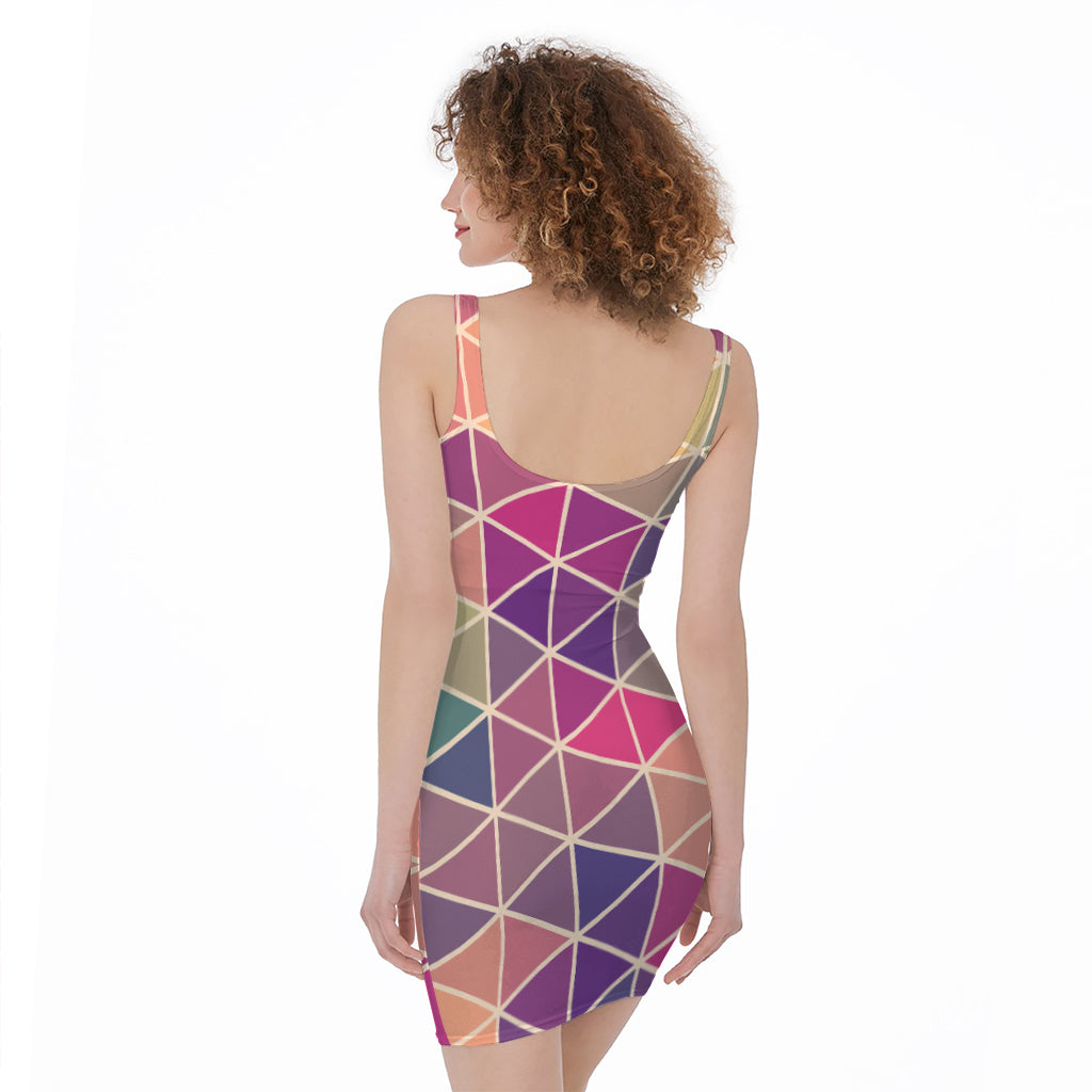 Pastel Geometric Shape Pattern Print Sleeveless Bodycon Dress