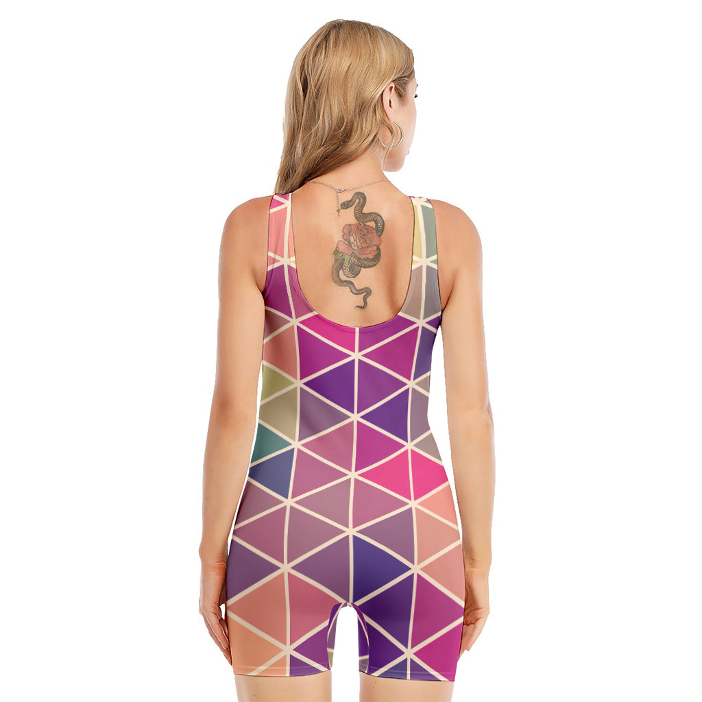 Pastel Geometric Shape Pattern Print Sleeveless One Piece Swimsuit