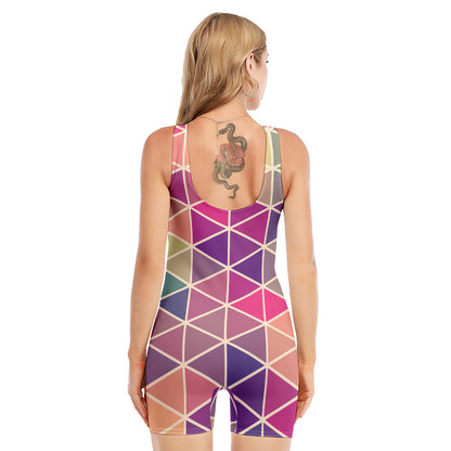 Pastel Geometric Shape Pattern Print Sleeveless One Piece Swimsuit