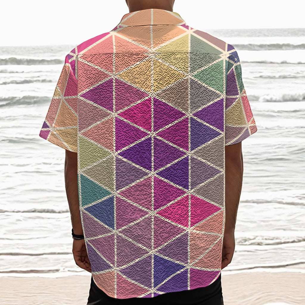 Pastel Geometric Shape Pattern Print Textured Short Sleeve Shirt
