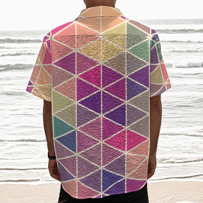 Pastel Geometric Shape Pattern Print Textured Short Sleeve Shirt
