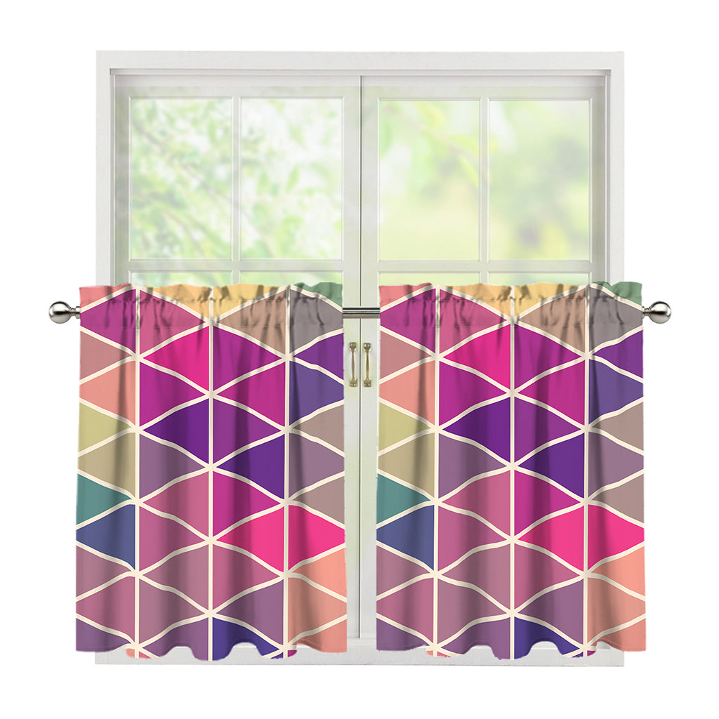 Pastel Geometric Shape Pattern Print Tier Curtains
