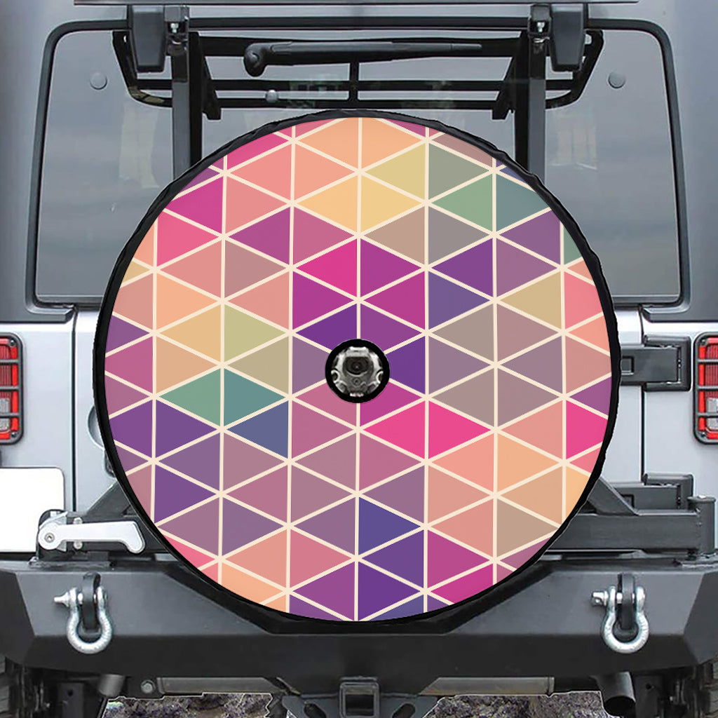 Pastel Geometric Shape Pattern Print Tire Cover With Camera Hole