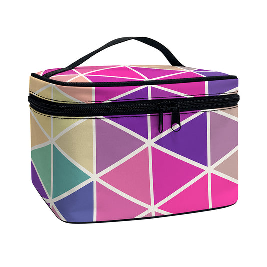 Pastel Geometric Shape Pattern Print Travel Makeup Bag