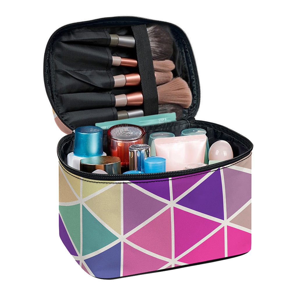 Pastel Geometric Shape Pattern Print Travel Makeup Bag