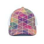 Pastel Geometric Shape Pattern Print White Mesh Trucker Cap