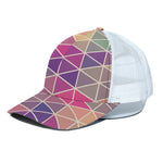 Pastel Geometric Shape Pattern Print White Mesh Trucker Cap