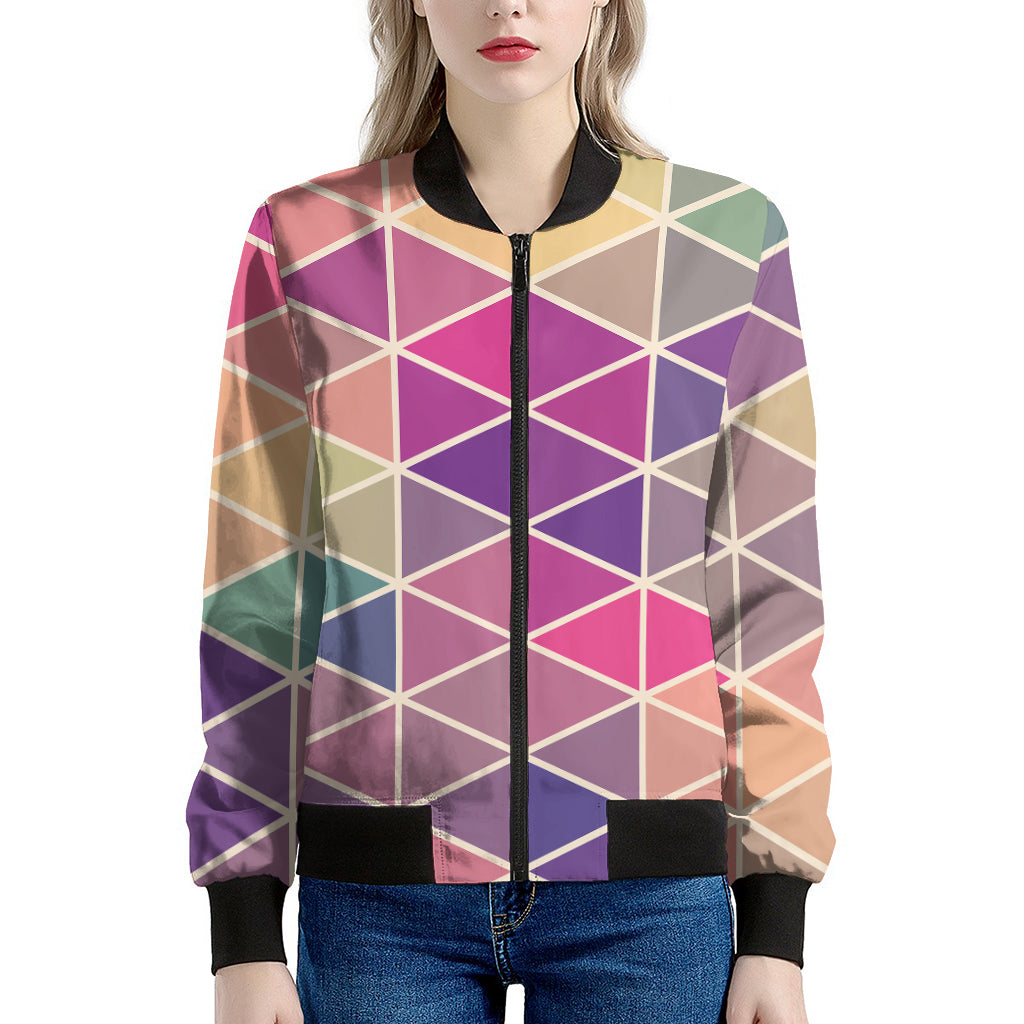 Pastel Geometric Shape Pattern Print Women's Bomber Jacket