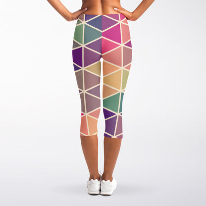 Pastel Geometric Shape Pattern Print Women's Capri Leggings